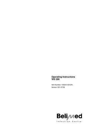 WD290 Washer-Disinfector Operating Instructions