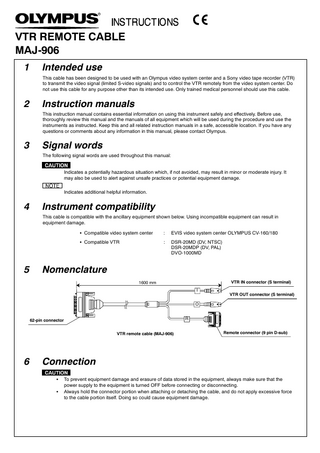 MAJ-906 VTR Remote Cable Instructions 