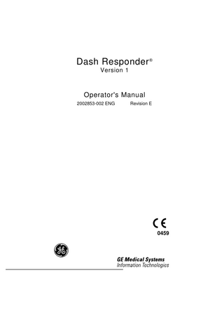 Dash Responder  Version 1  Operator's Manual 2002853-002 ENG  Revision E  0459  