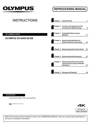 CH-S400-XZ-EB 4K Autoclavable Camera Head Reprocessing Manual