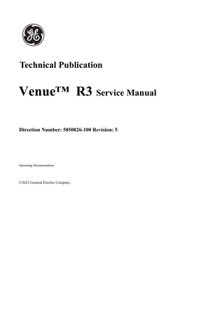 P R E L I M I N A R Y Chapter 1 Introduction Overview...1 - 1 Purpose of Chapter 1... 1 - 1 Service Manual Overview... 1 - 2 Contents in this Service Manual... 1 - 2 Typical Users of the Basic Service Manual... 1 - 2 Venue™ Models Covered in this Manual... 1 - 3 Product Description... 1 - 4 Overview of the Venue™ Ultrasound Scanner... 1 - 4 How to Turn the Scanner ON and OFF... 1 - 4 How to Check for Hardware/Software Version and Installed Options . . . 1 - 5 Purpose of Operator Manual(s)... 1 - 5 Important Conventions... 1 - 6 Conventions Used in this Manual... 1 - 6 Model Designations... 1 - 6 Icons... 1 - 6 Safety Precaution Messages... 1 - 6 Standard Hazard Icons... 1 - 7 Safety Considerations... 1 - 8 Introduction... 1 - 8 Human Safety... 1 - 8 Mechanical Safety... 1 - 11 Electrical Safety... 1 - 13 Probes... 1 - 14 Peripherals... 1 - 15 Venue™ Battery Safety... 1 - 17 Patient Data Safety... 1 - 17 Dangerous Procedure Warnings... 1 - 18 Lockout/Tagout (LOTO) Requirements... 1 - 19 Product Labels and Icons... 1 - 20 Universal Product Labels... 1 - 20 Label Descriptions... 1 - 22 Venue™ External Labels Location... 1 - 27 Returning/Shipping Probes and Repair Parts...1 - 28 Table of Contents  xvii  