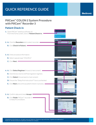 PillCam COLON 2 System Procedure with PillCam Recorder 3 Quick Reference Guide