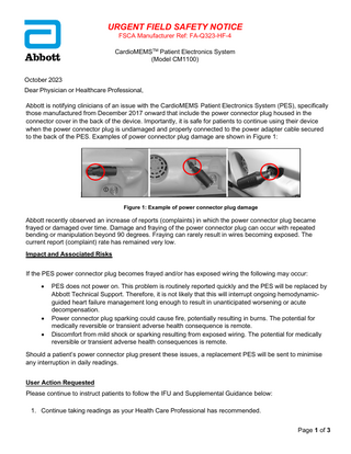 CardioMEMS System CM1100 Urgent Field Safety Notice 