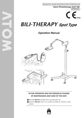 BILI-THERAPY Spot Type Unit 106 Operation Manual Jan 2019