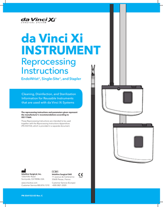 da Vinci Xi INSTRUMENT EndoWrist, Single-Site, and Stapler Reprocessing Instructions