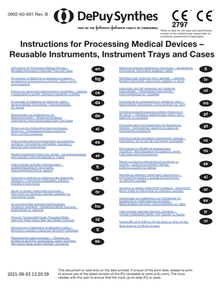 Instructions for Processing Medical Devices – Reusable Instruments, Instrument Trays and Cases