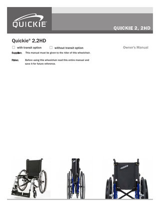 Quickie 2 and 2 HD Owners Manual Rev E
