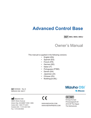 Advanced Control Base Ref 5803 , 5803I and 5803J Owners Manual Rev E