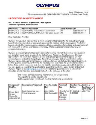 Soltive System Urgent Field Safety Notice 