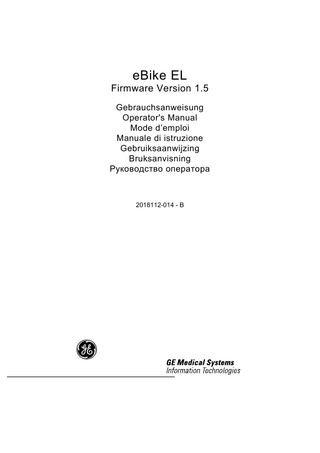 eBike EL Firmware Version 1.5 Gebrauchsanweisung Operator's Manual Mode d’emploi Manuale di istruzione Gebruiksaanwijzing Bruksanvisning Руководство оператора  2018112-014 - B  