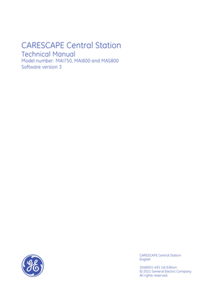 CARESCAPE Central Station Model MAI750 , MAI800 and MAS800 Technical Manual sw ver 3
