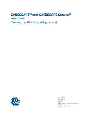 CARESCAPE and CARESCAPE Canvas monitors Cleaning and Disinfection Supplement 2nd Edition
