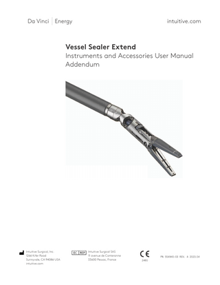 Vessel Sealer Extend Instruments and Accessories User Manual Addendum Rev A