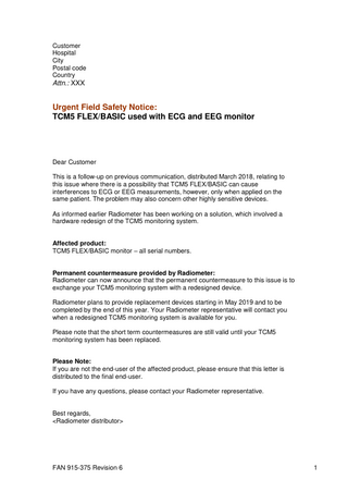 TCM5 FLEX / BASIC Urgent Field Safety Notice 