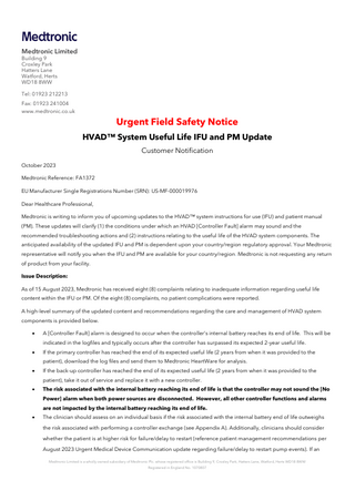 HVAD System Recall with IFU Appendix attached