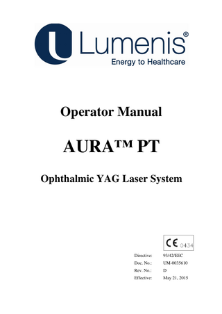 Lumenis AURA PT Operator Manual Rev D
