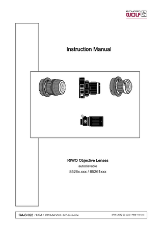 RIWO Objective Lenses 8526x.xxx and 52x.xxx Instruction Manual V2.0 March 2012