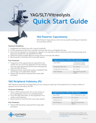 YAG / SLT / Vitreolysis Quick Start Guide 