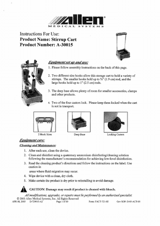 Stirrup Cart A-30015 Instructions for Use