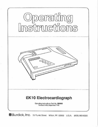 EK10 Electrocardiograph Operating Instructions Rev June 1988