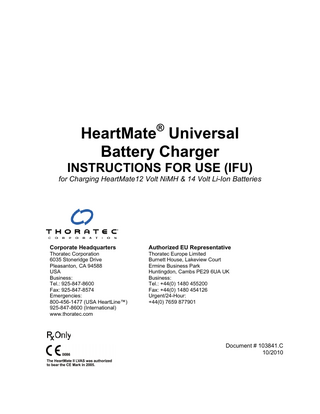 HeartMate II Universal Battery Charger Instructions For Use Rev C Oct 2010