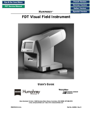 HUMPHREY FDT Visual Field Instrument Users Guide