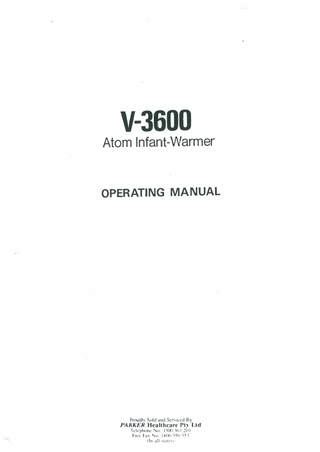 Infant-Warmer Model V-3600 Operating Manual