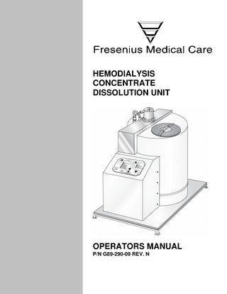 Hemodialysis Concentrate Dissolution Unit Operators Manual Rev N