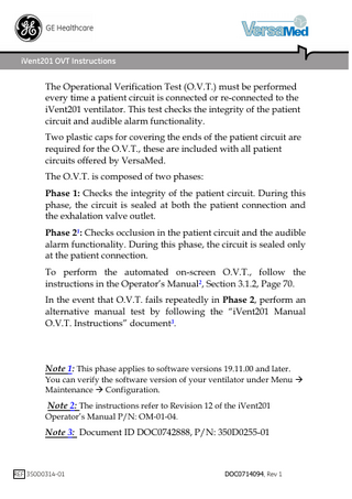iVent201 Operational Verification Test Rev 1 Addendum