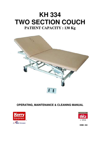 KH 334 TWO SECTION COUCH Operating, Maintenance and Cleaning Instructions