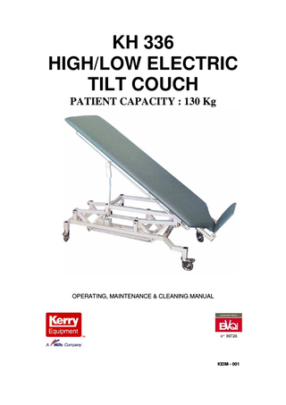 KH 336 HIGH LOW TILT COUCH 130KG Operating, Maintenance and Cleaning Instructions