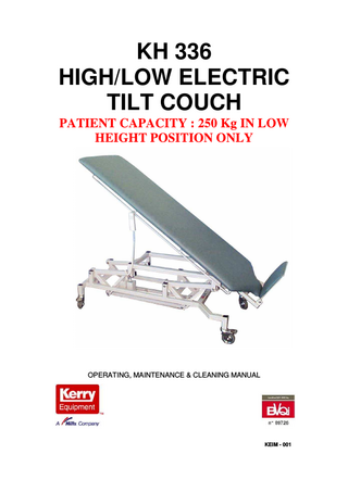 KH 336 HIGH LOW TILT COUCH 250KG Operating, Maintenance and Cleaning Instructions