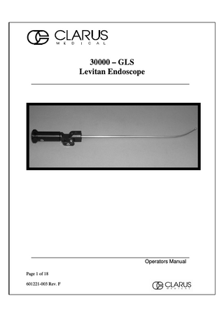 Levitan Endoscope F 30000-GLS Operators Manual