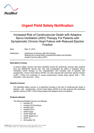 ASV therapy option Urgent Field Safety Notication May 2015