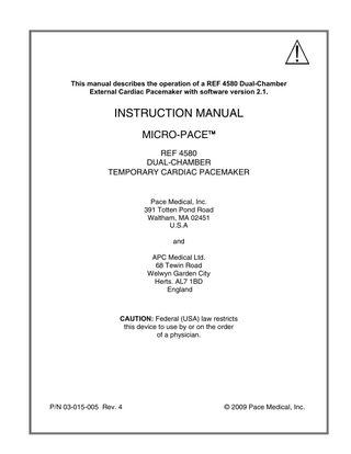 MICRO-PACE Ref 4580 Instruction Manual