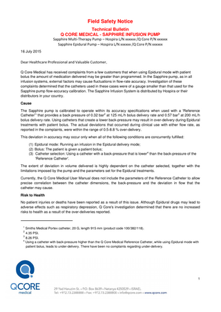 SAPPHIRE Infusion Pump Field Safety Notice July 2015