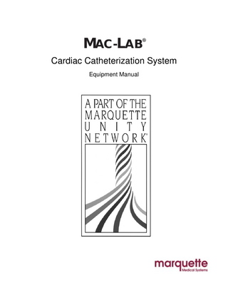 Marquette Mac Lab Cardiac Catheterization Equipment Manual