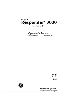 Marquette Responder 3000 Defib Ver2.1 Operators Manual