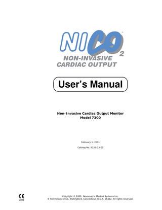 Model 7300 NICO2 Non Invasive Cardiac Output Monitor Users Manual