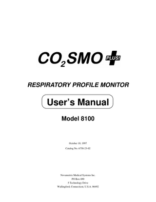 Model 8100 CO2SMO plus Respiratory Profile Monitor Users Manual Oct 1997