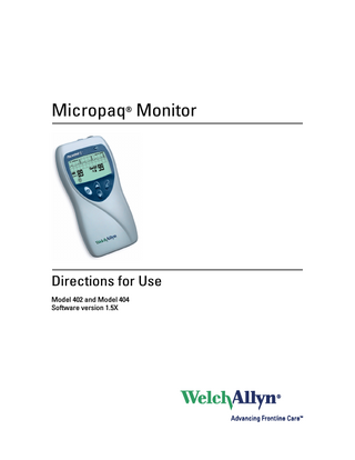 Micropaq Monitor Models 402, 404 Directions for Use Sw 1.5X
