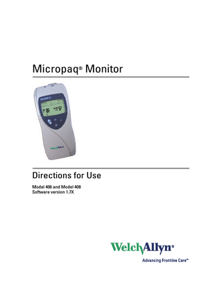 Micropaq Monitor Models 406, 408 Directions for Use Sw 1.7X