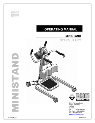 BHM MINISTAND MODELS 865XXX and 866XXX Operating Manual rev 4 March 2005