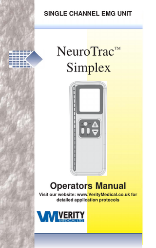 NeuroTrac™ Simplex Operation Manual  Table of Contents Contents  Page  Warnings Introduction Contra-Indication and Precautions Features and Benefits NeuroTrac™ Simplex Layout Lead / Electrode connection Assembly Quick start instructions Advanced Instructions Recording Information Statistics Care and Maintenance Electrodes Specifications Interference Warranty Clinical References Trouble shooting Software  2 4 5 6 7 8 9 11 14 15 17 18 19 20 21 22 23 24  Please contact us about our Vaginal Probe  3  