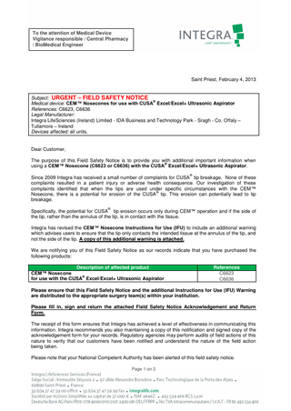 CEM Nosecones Urgent Field Safety Notice Feb 2013