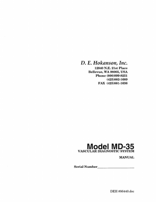 Model MD35 Vascular Diagnostic System Manual