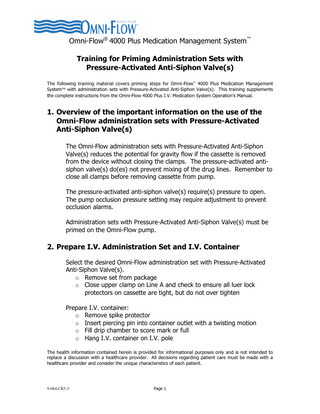 Omni Flow 4000 Plus Administration Set Guide