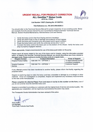 GemStar Urgent Recall for Product Correction March 2012