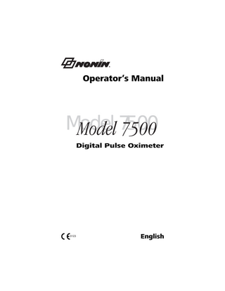 Nonin Digital Pulse Oximeter Model 7500 Operators Manual