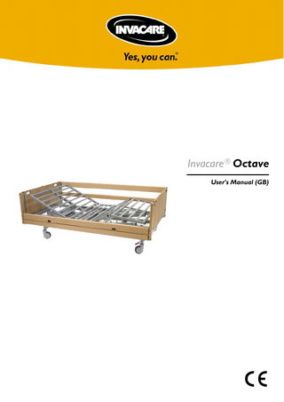 Table of contents User part... 4 1.  General information... 4  2.  Operation of Invacare®Octave... 5  3.  Information... 8  4.  General Information... 8  5.  Receiving Invacare®Octave... 9  6.  Disassembly parts... 13  7.  Wiring... 14  8.  Part numbers for accessories... 15  9.  Service and maintenance... 16  10. Maintenance chart... 17 11. Trouble-shooting with the electrical system... 18 12. Lubrication plan... 18 13. Cleaning... 19 14. Technical specifications... 19 15. Electrical data... 19 16. Disposal... 20 17. Weights... 20  3  GB  Technical information... 8  